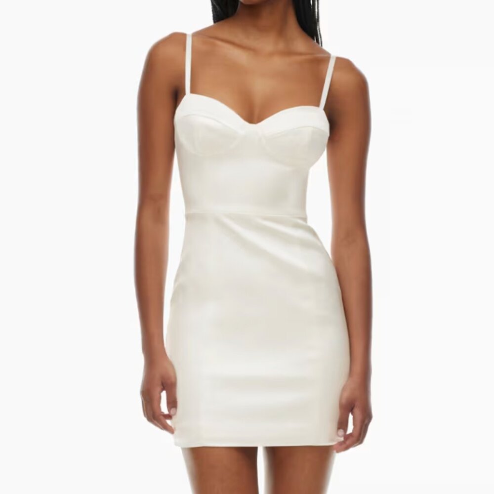 NWT Ten by Aritzia White Heartbeat Satin Bustier Mini Dress Size 10